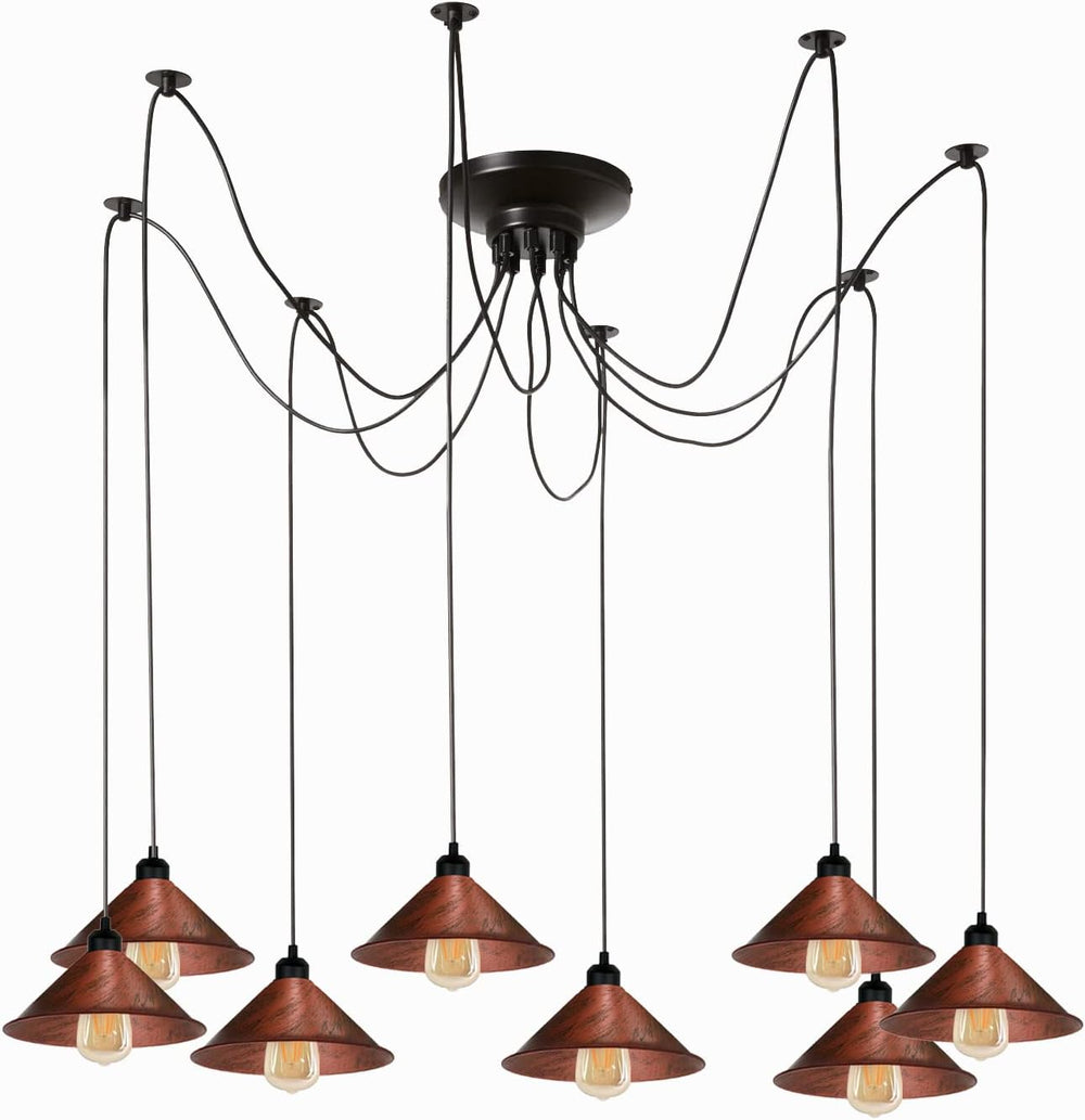 8 Heads Spider Pendant Light Industrial Metal Cone