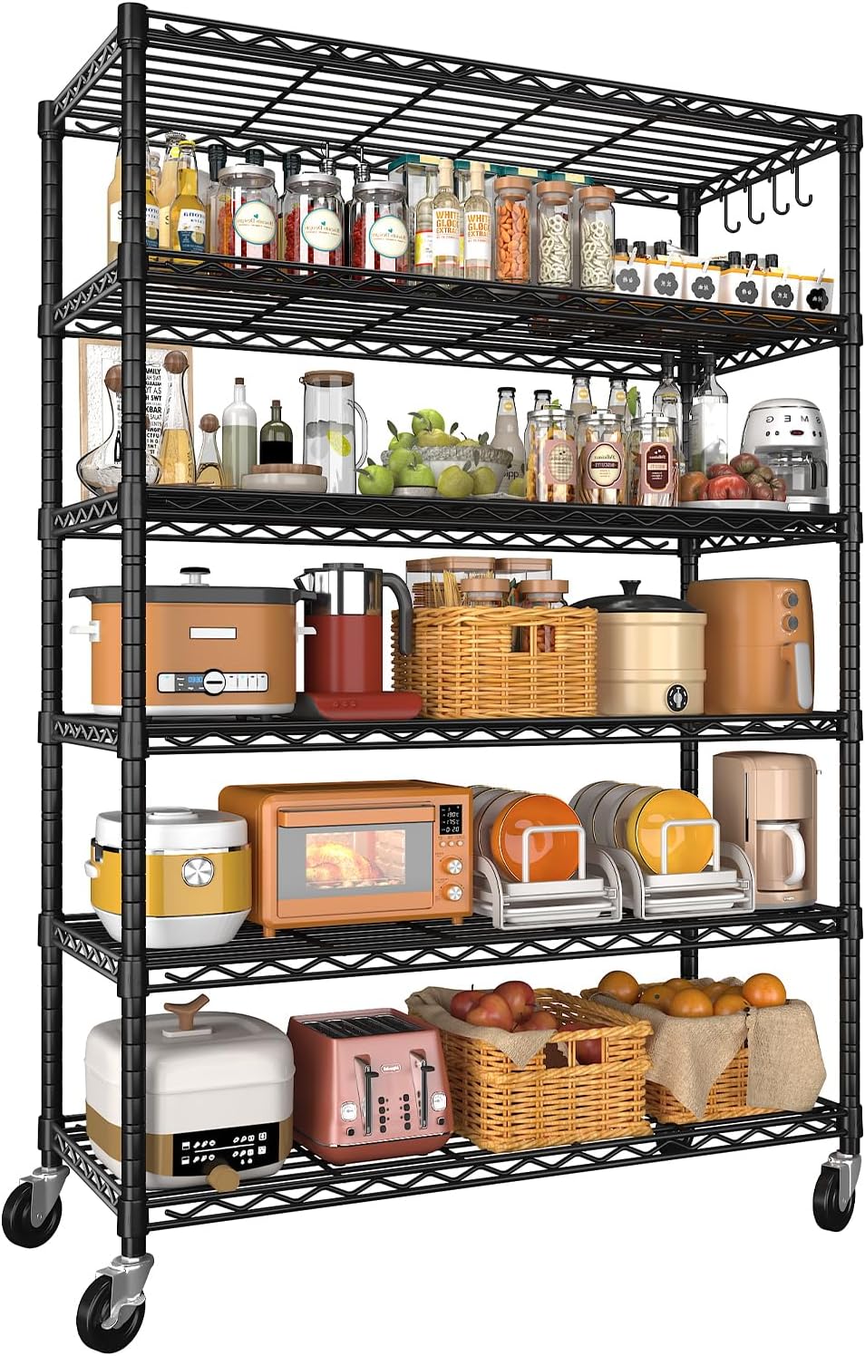 6-Tier Heavy Duty Metal Shelving with Wheels