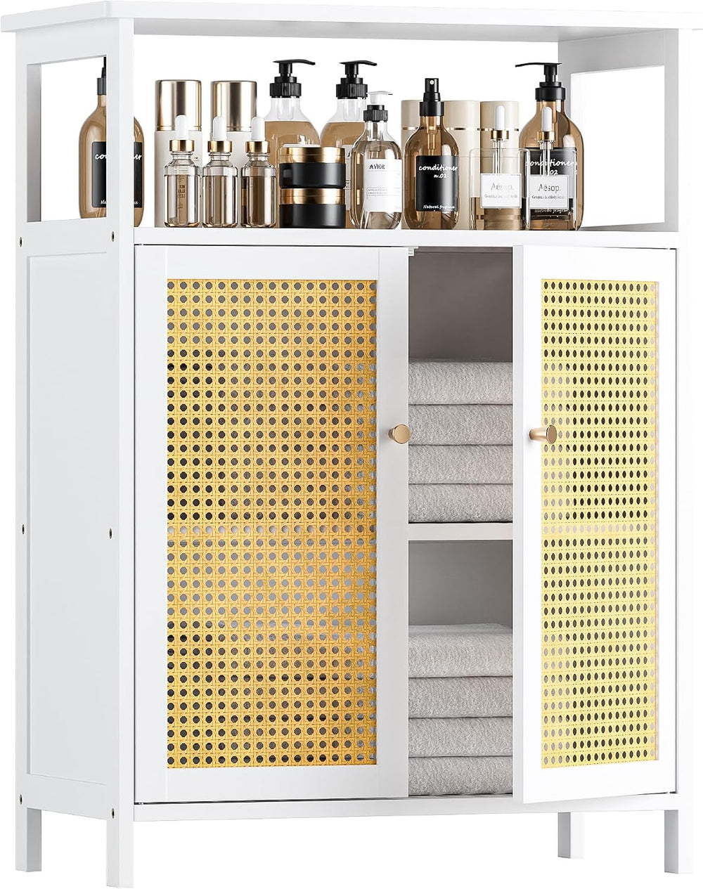 Bamboo Cabinet Bathroom Storage with Rattan Doors