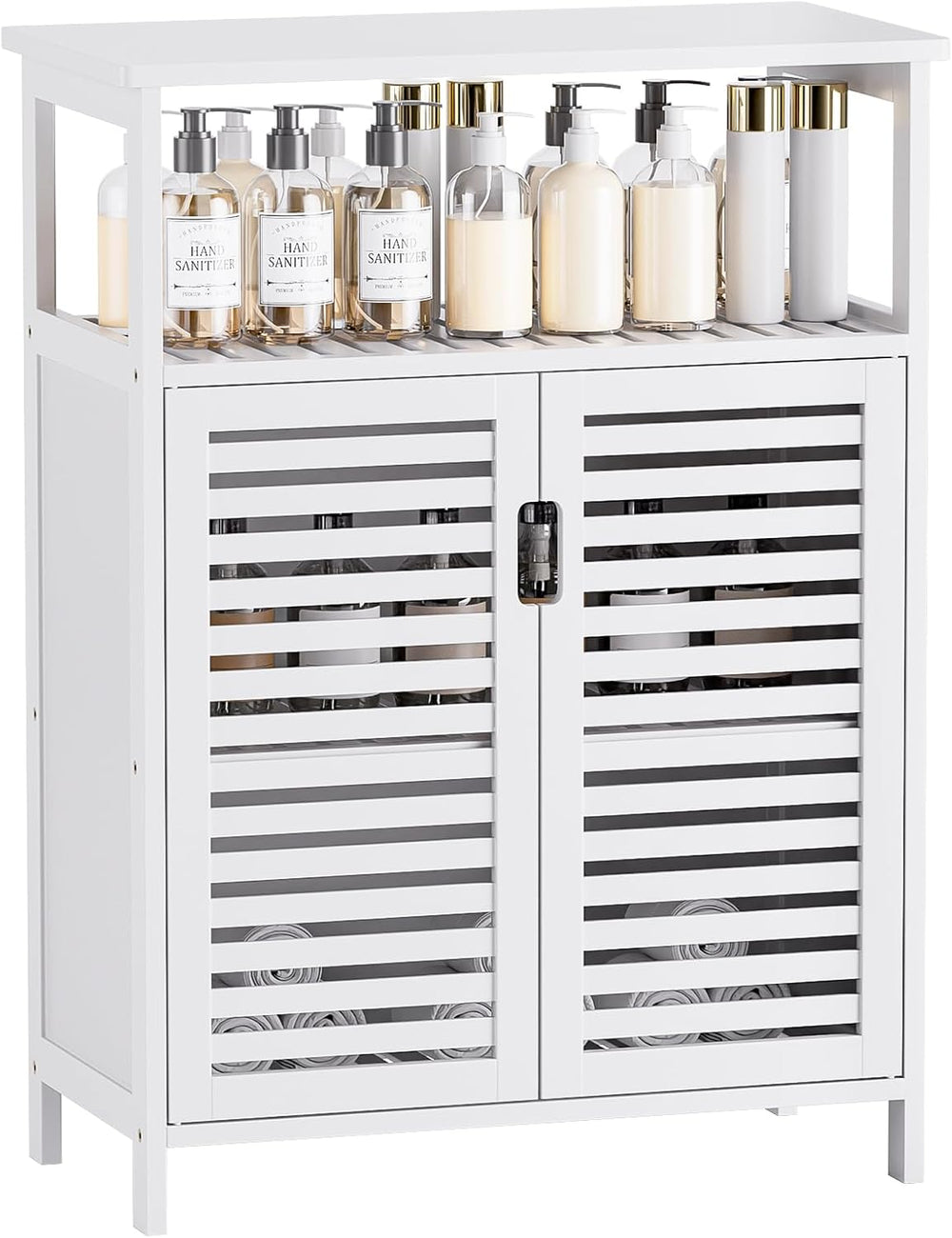 Bathroom Floor Storage Cabinet Freestanding Bamboo Side