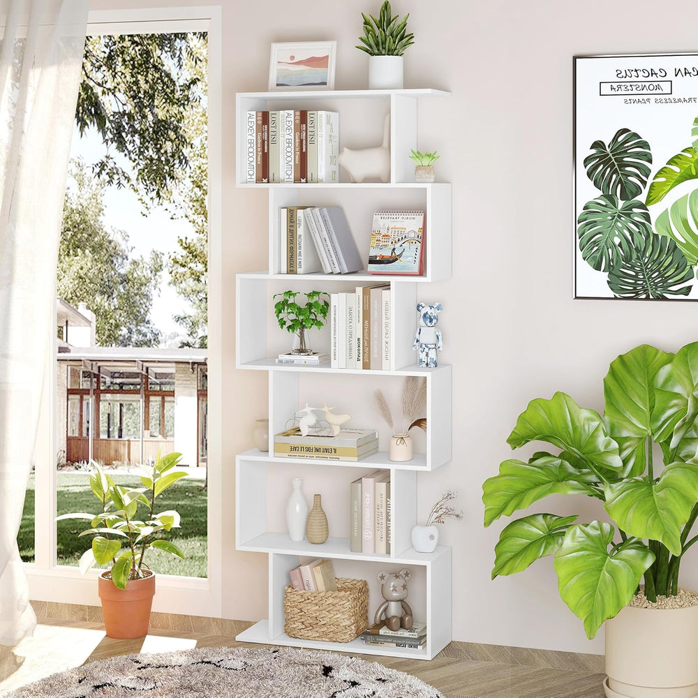 Bookshelf 6-Tier Geometric Bookcase S Shaped Book Shelves