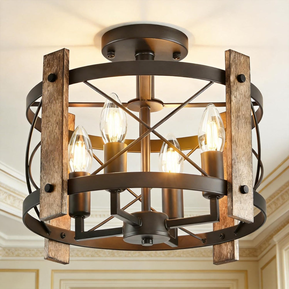 Chandelier Industrial Ceiling Lights 4 Hallway Farmhouse Wood
