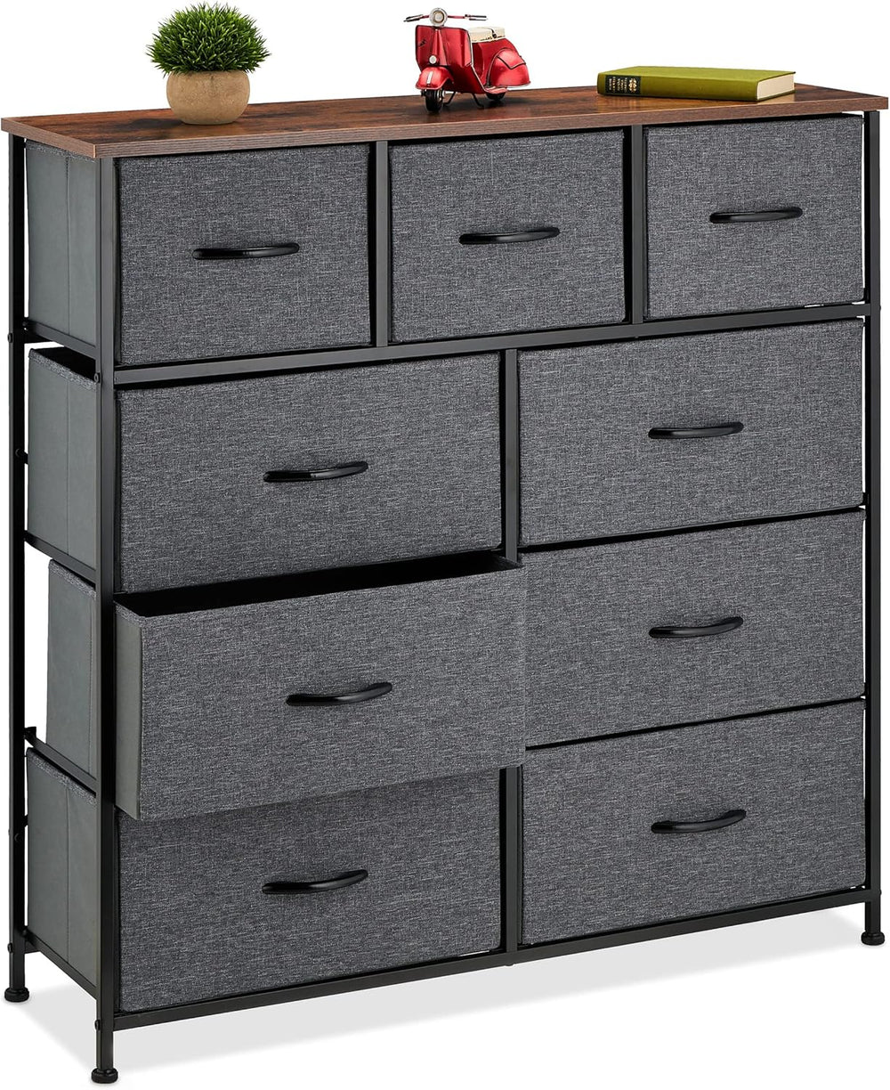 Chest of Drawers Metal 9 Fabric Compartments Shelf