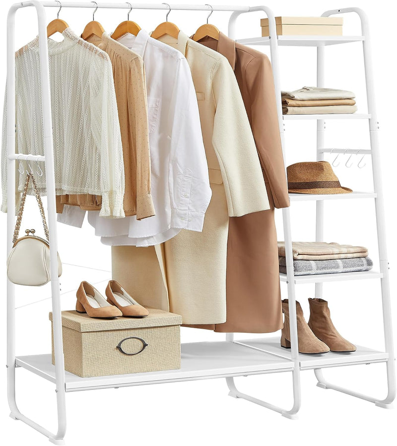 Clothes Rail Heavy-Duty Rack 5 Shelves Steel Frame