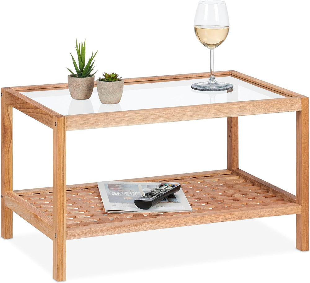 Coffee Table Living Room with Glass Top Walnut