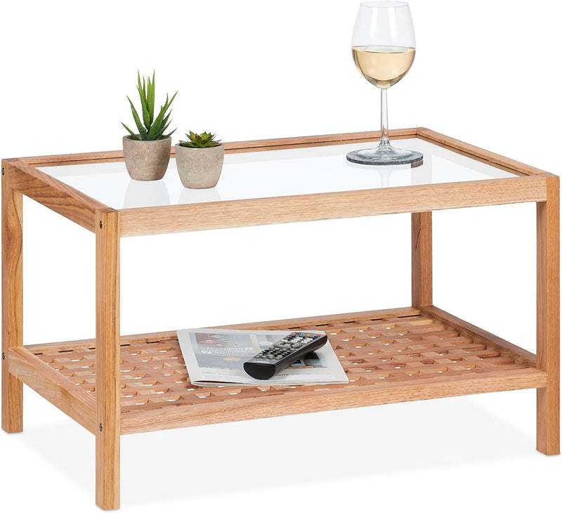 Coffee Table Living Room with Glass Top Walnut