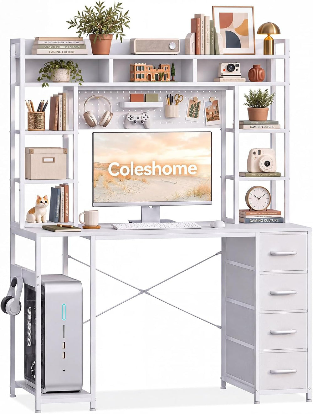 Computer Desk with Drawers Display Shelves