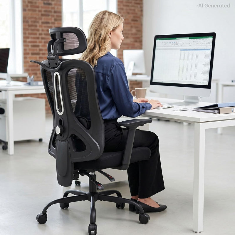 Ergonomic Office Chair Mesh Desk with Headrest Armrest