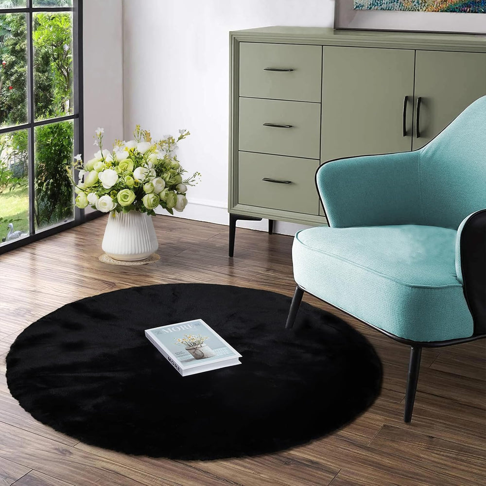 Round Rug Soft Faux Rabbit Fur