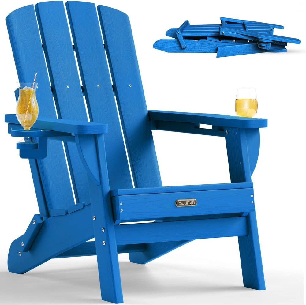 Folding Adirondack Chair Hdpe 2 Cup Holders Ocean