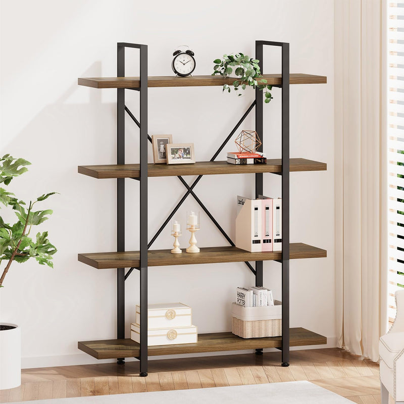 4 Tier Bookshelf Farmhouse Storage Bookcases Modern Shelf