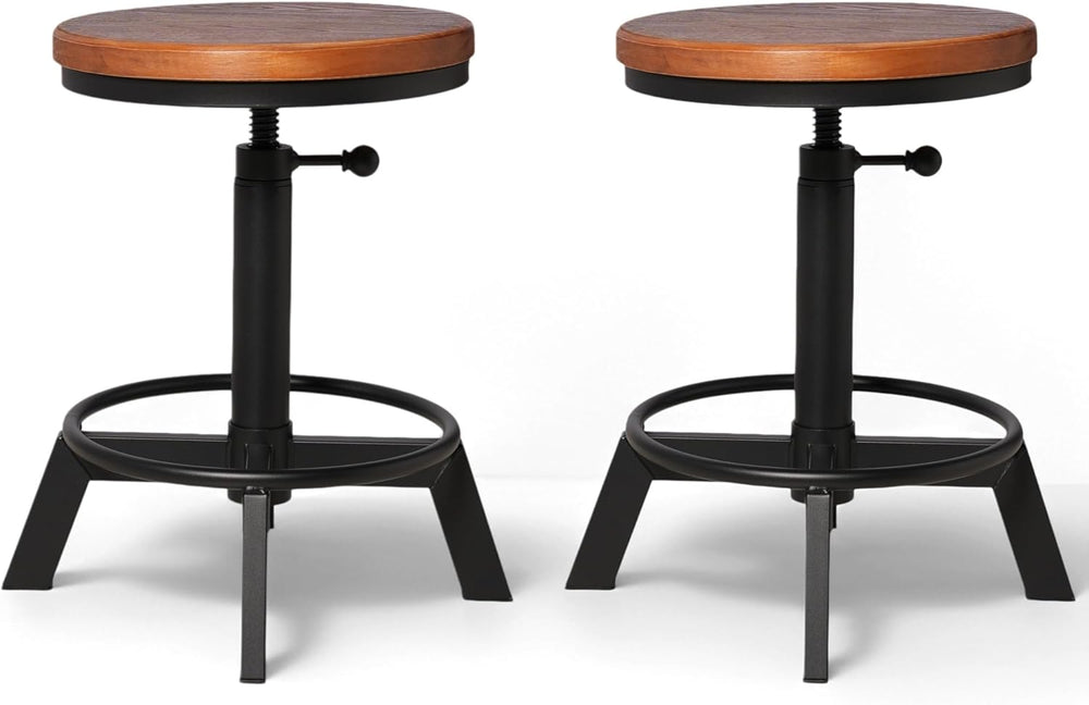Industrial Bar Stool-Counter Height Chairs- Swivel Wooden Seat (Set of 2)
