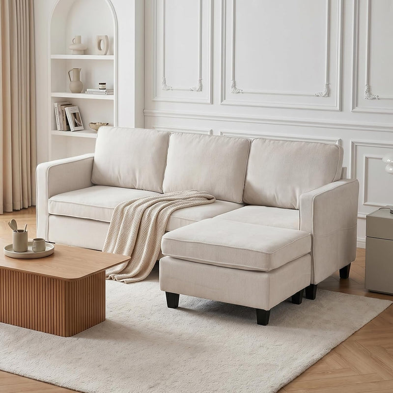 L-Shaped Sectional Sofa 3 Seater Boucle Fabric