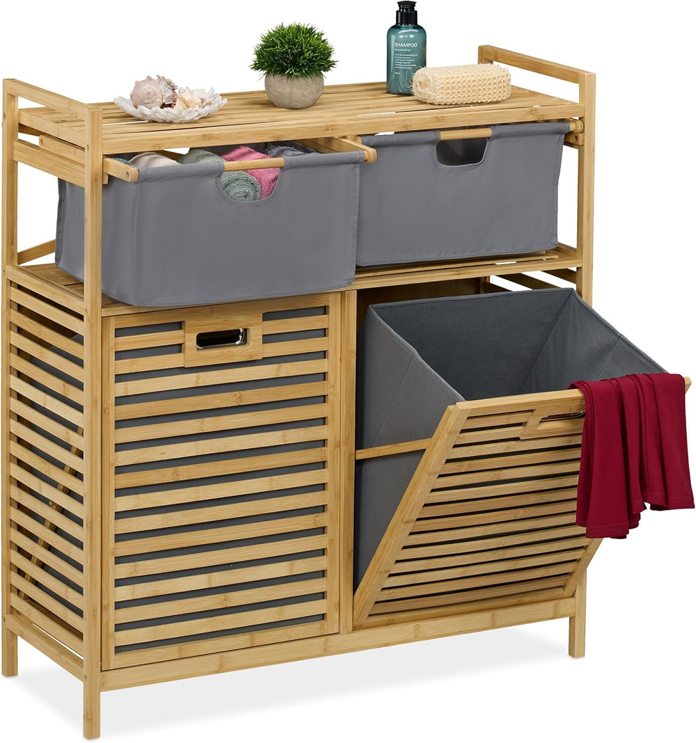 Laundry Basket Rack 2 Fabric Hampers