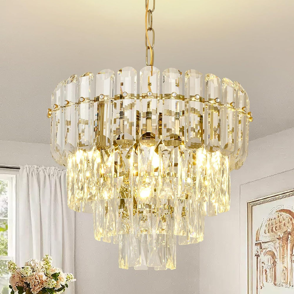 Modern Crystal Chandelier Round Luxury Pendant Light 3-Tiers