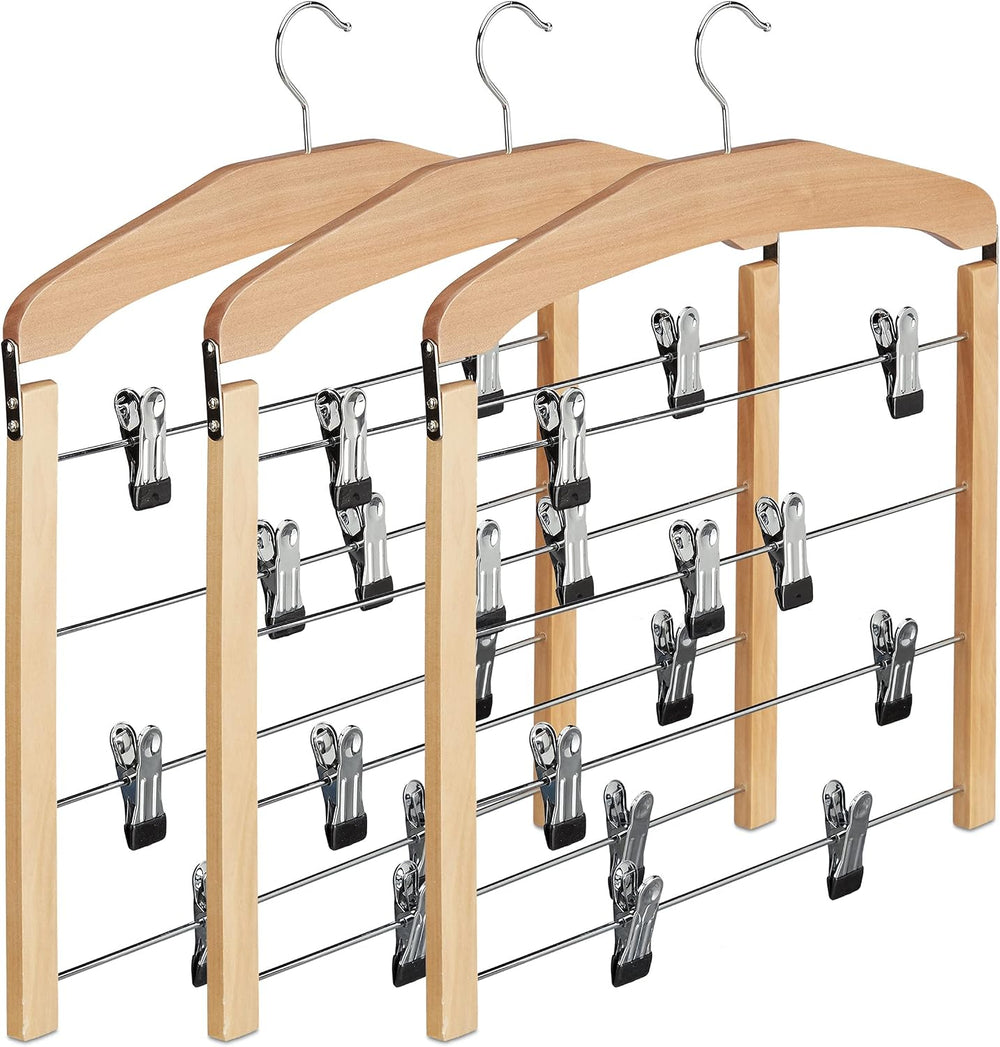 Multiple Trouser Hangers Wooden Coat Hanger with Rail (Set of 12)