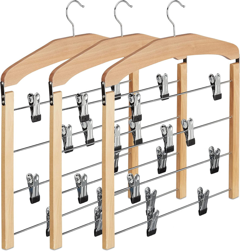 Multiple Trouser Hangers Wooden Coat Hanger with Rail (Set of 12)