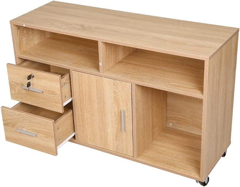 Multipurpose Printer Cabinet Wood with 3 Shelves 2 Drawers