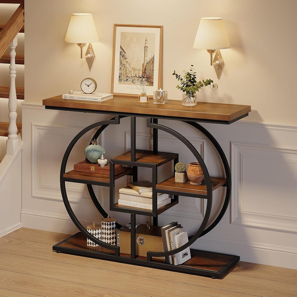 Narrow Console Table for Hallway 4-Tier Rustic Sofa