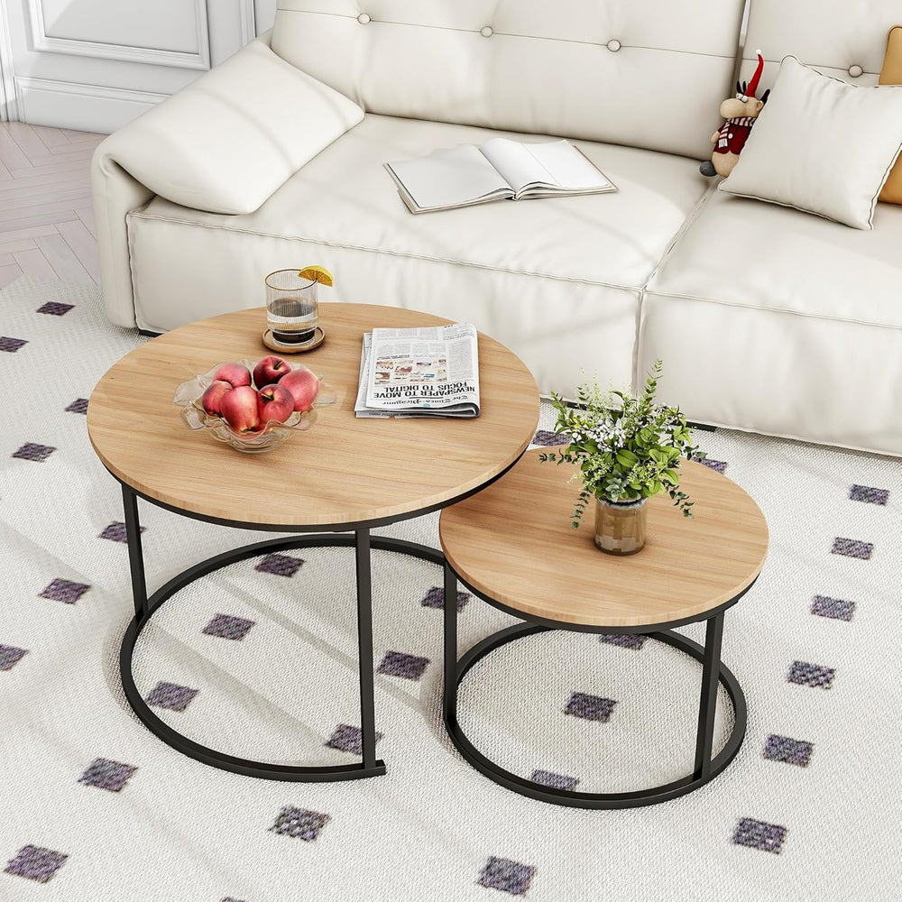 Round Nesting Coffee Table End Tables for Living Room (Set of 2)