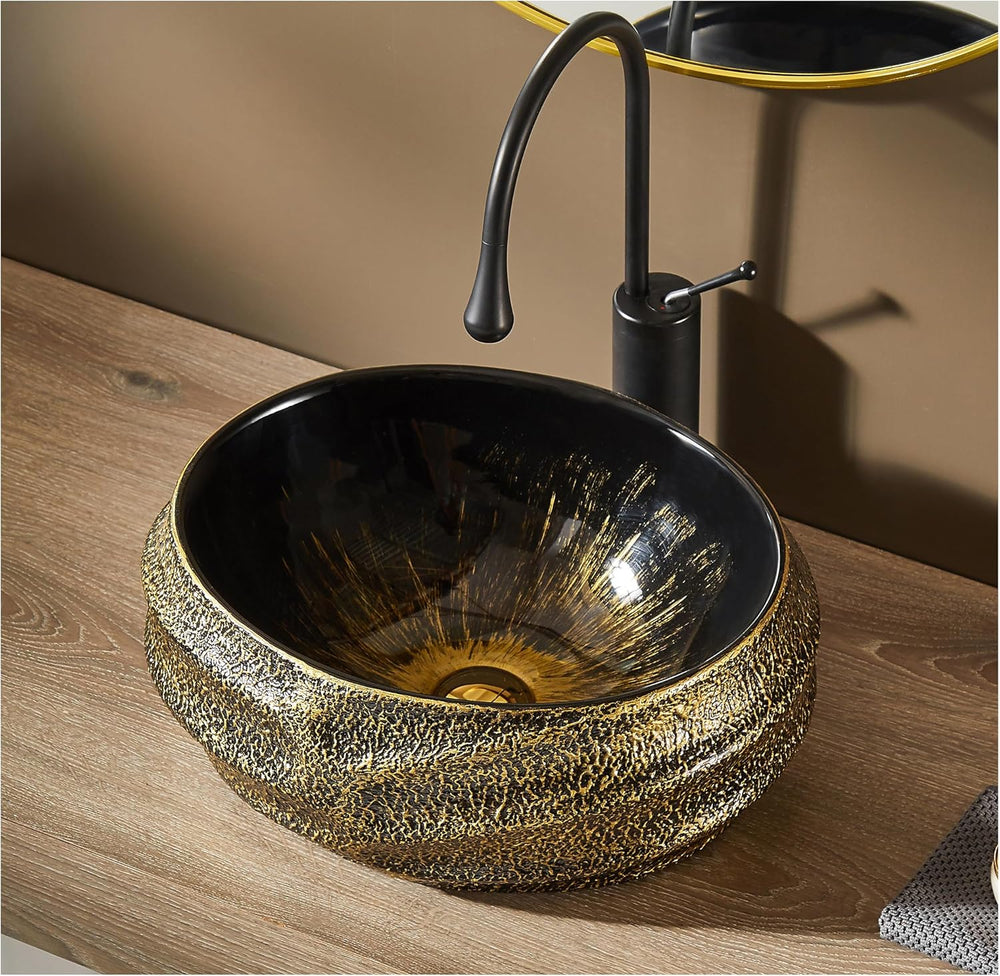 Oval Bathroom Vessel Sink Antique Pattern Design