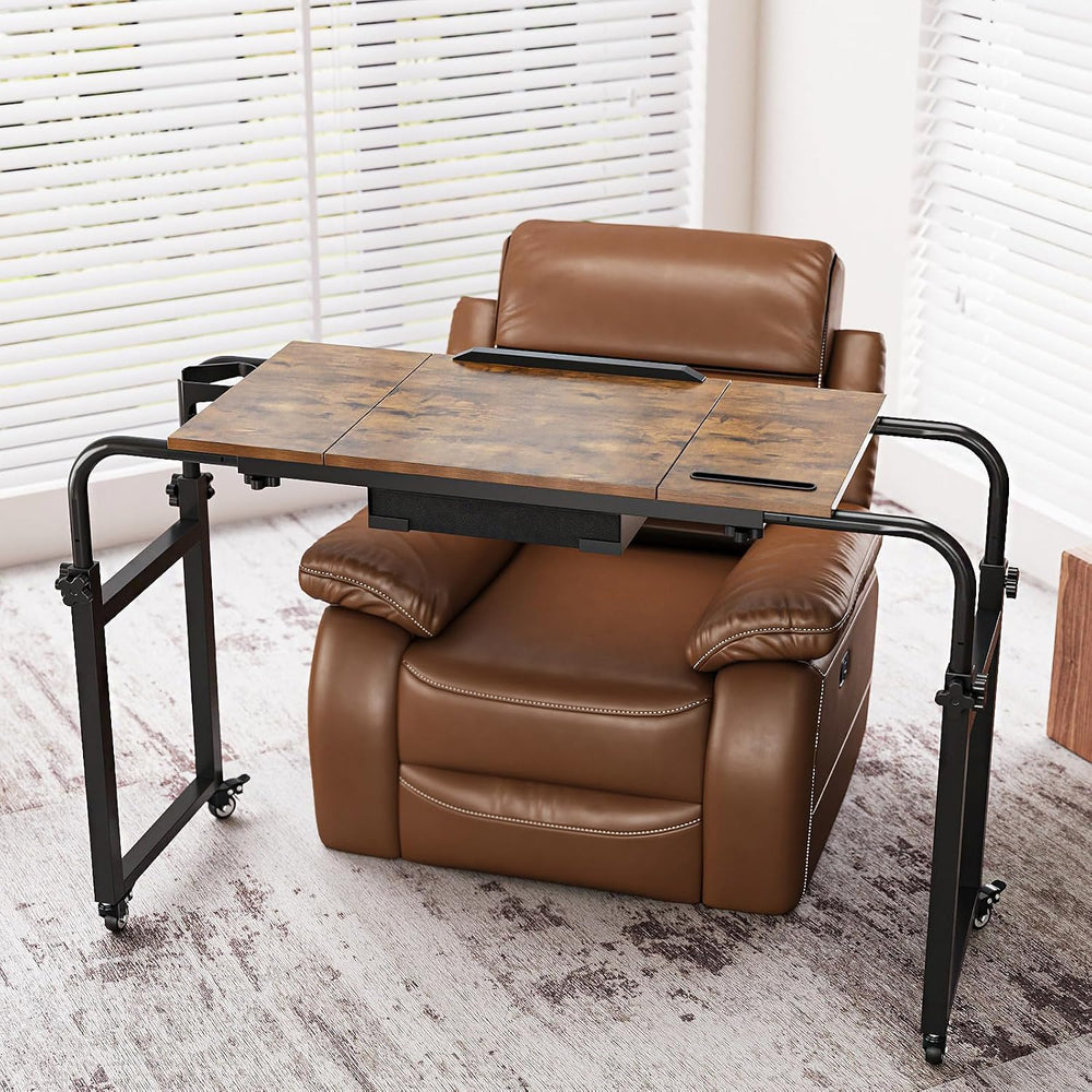 Overbed Desk with Wheels Adjustable Rolling Laptop Table