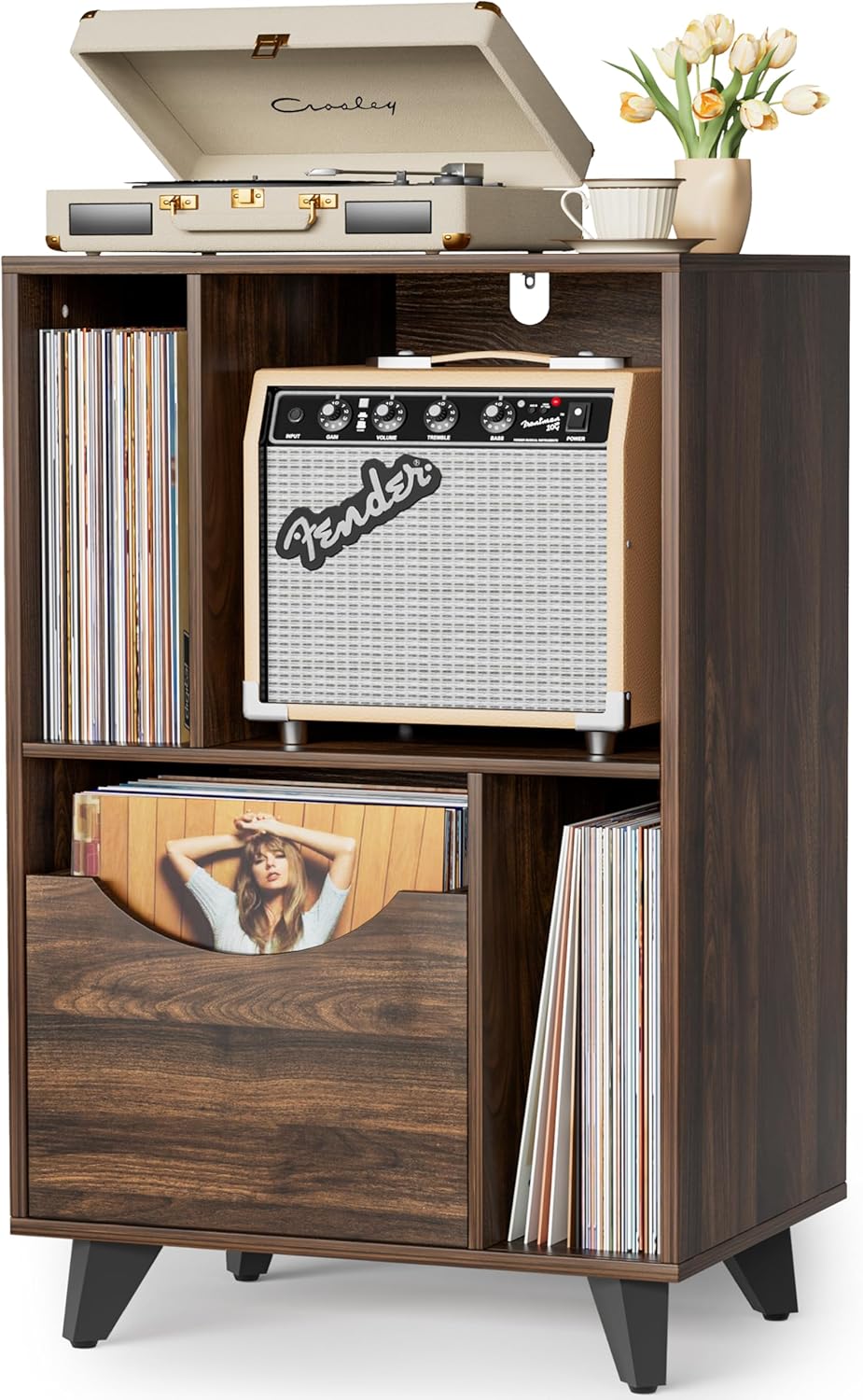 Record Player Stand with Vinyl Storage Drawer