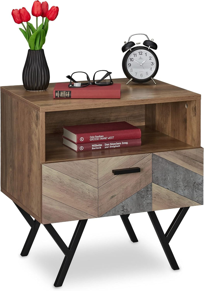 Stand Side Table Drawer Industrial