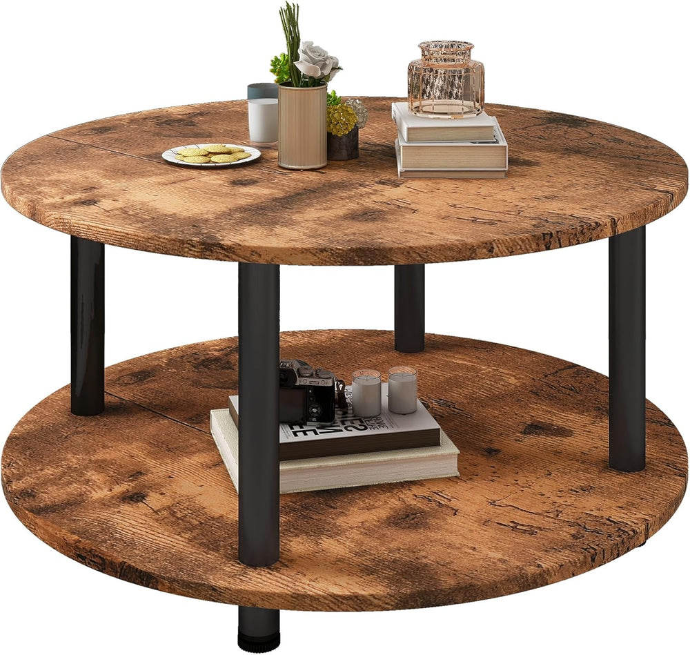 Round Coffee Table 2 Shelves Living Room Side