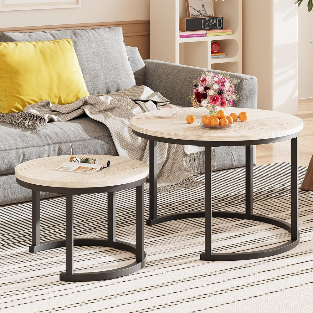 Round Coffee Table Living Room Small Side Bedside (Set of 2)