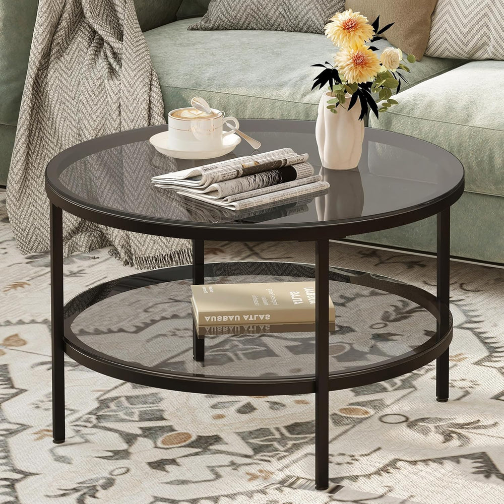 Round Glass Coffee Tables for Living Room 2-Tier