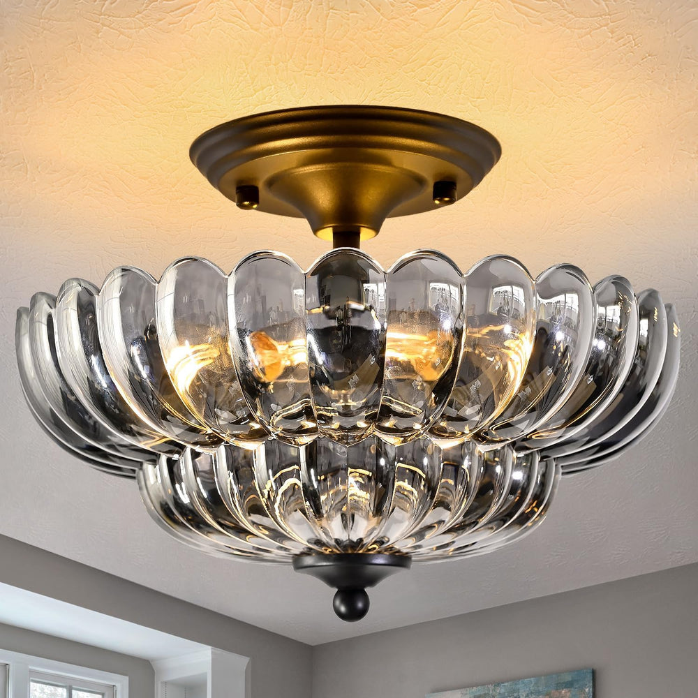 Semi Flush Mount Ceiling Light Smoky Glass Fixture