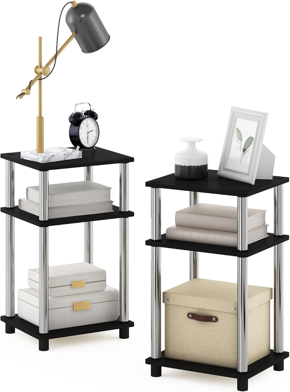 Just 3-Tier Tool-Free Bedside Table Columbia Walnut (Set of 2)
