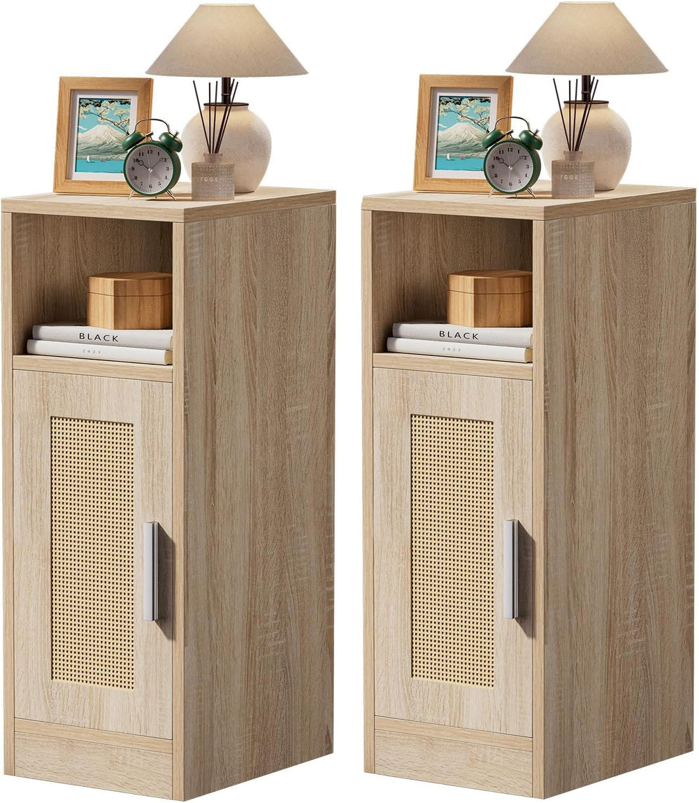 Slim Bedside Table Rattan Nightstand Natural (Set of 2)