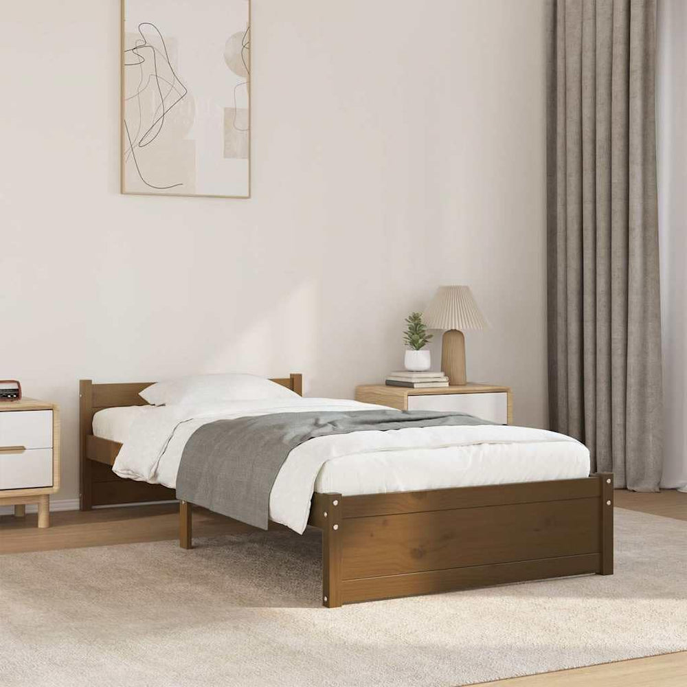 Solid Pinewood Bed Frame Wooden Bedstead with Headboard