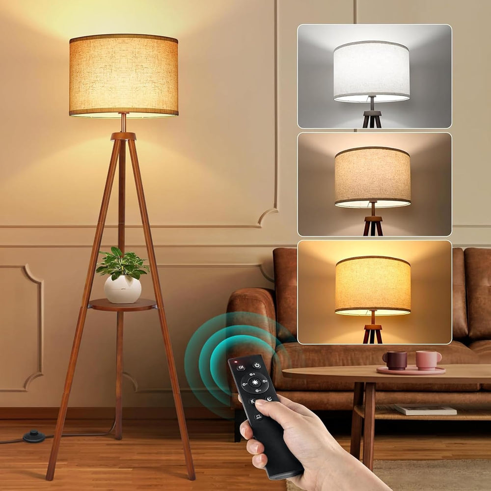 Solid Wooden Tripod Floor Lamp Bulb Included Standing