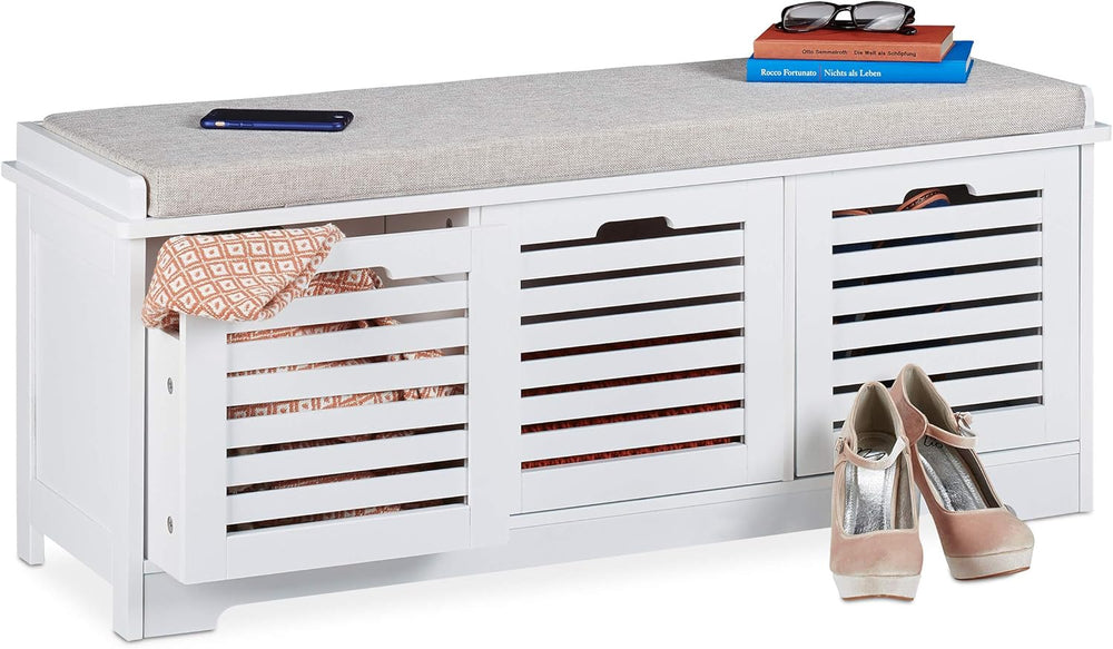 Storage Bench 3 Drawers Soft Seat Cushion Hallway