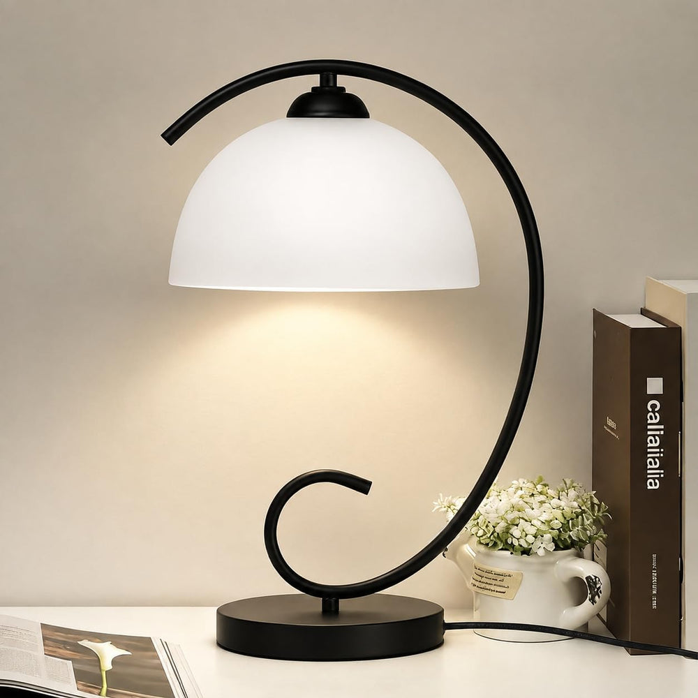 Table Lamp with Frosted Glass Shade Plug-In Metal