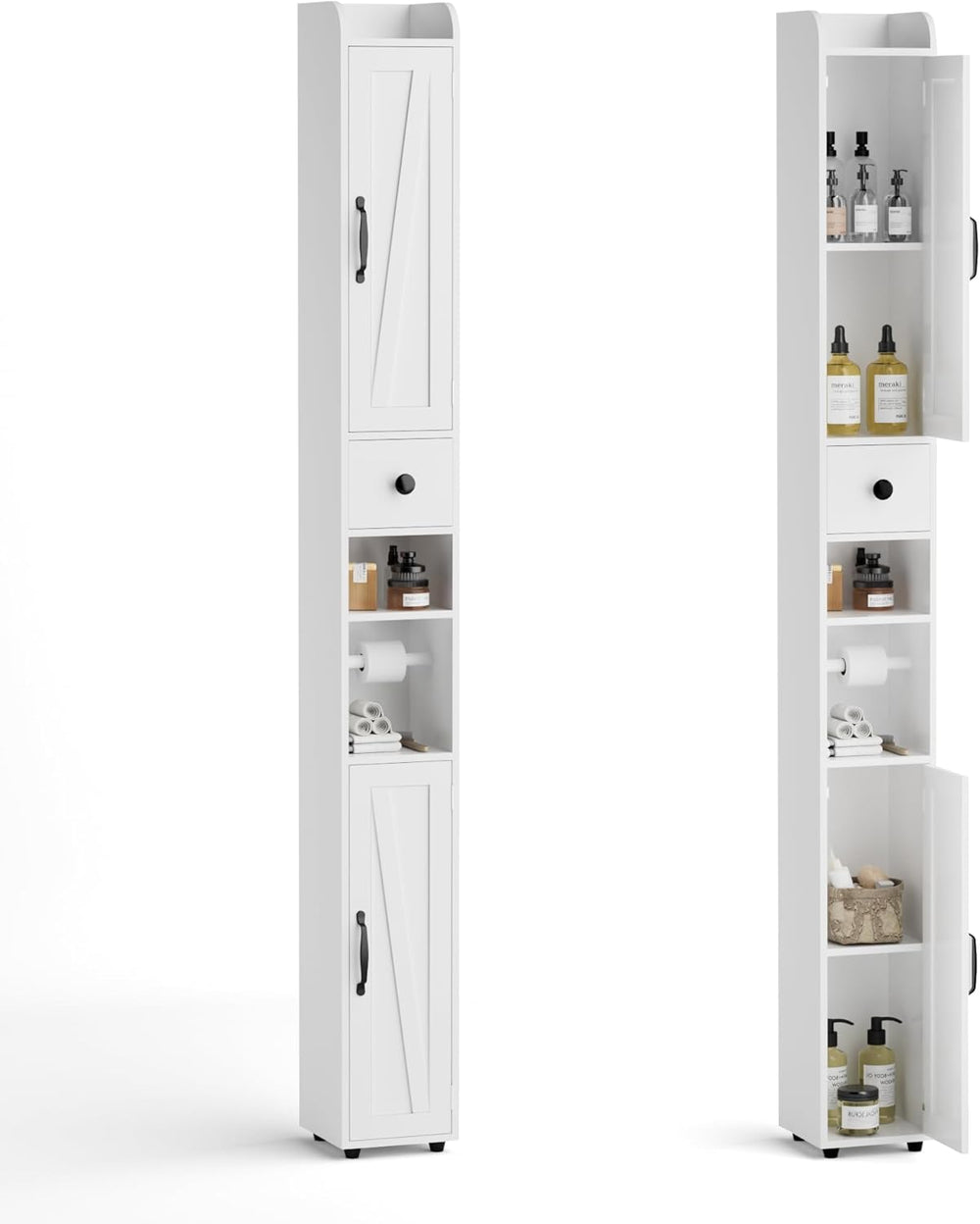180CM Slim Bathroom Storage Unit Tissue Compartment