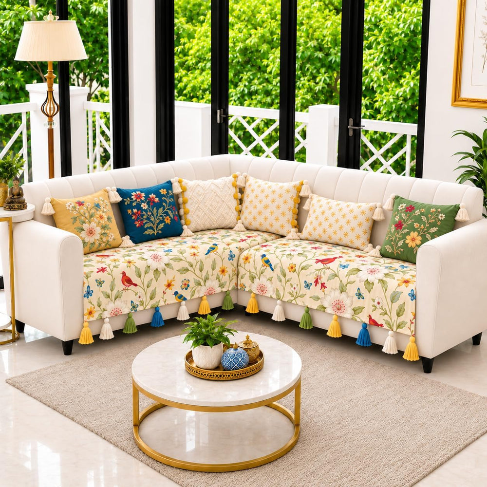 Tassel Sofa Throwbird Floral Cover Designer with Tassels (Set of 2)