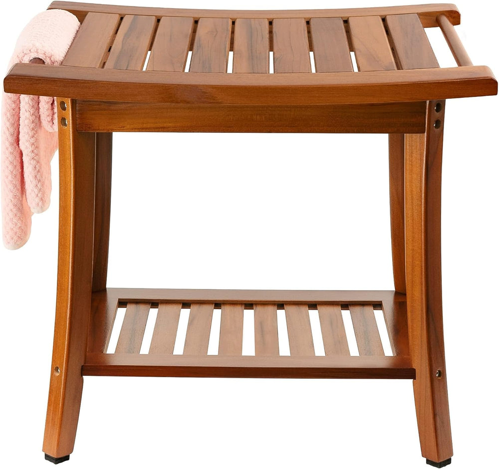 Teak Shower Bench Wooden Bathroom Stool with Handles