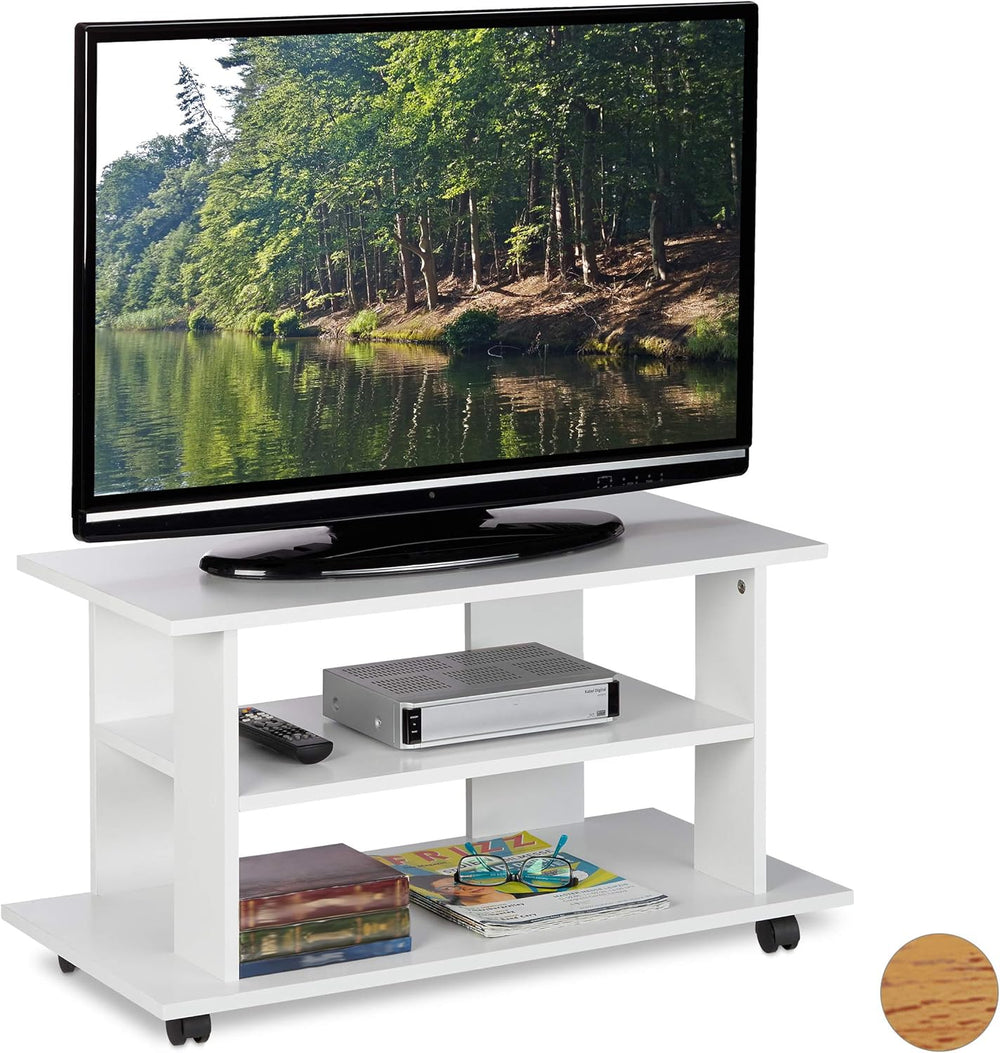 TV Stand on Castors 2 Compartments Console Receiver
