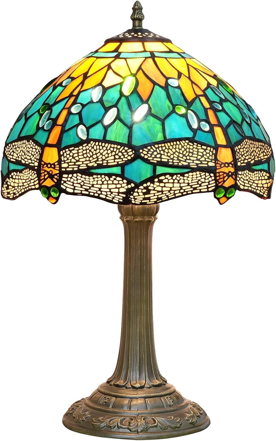 Vintage Dragonfly Tiffany Style Stained Glass End Table
