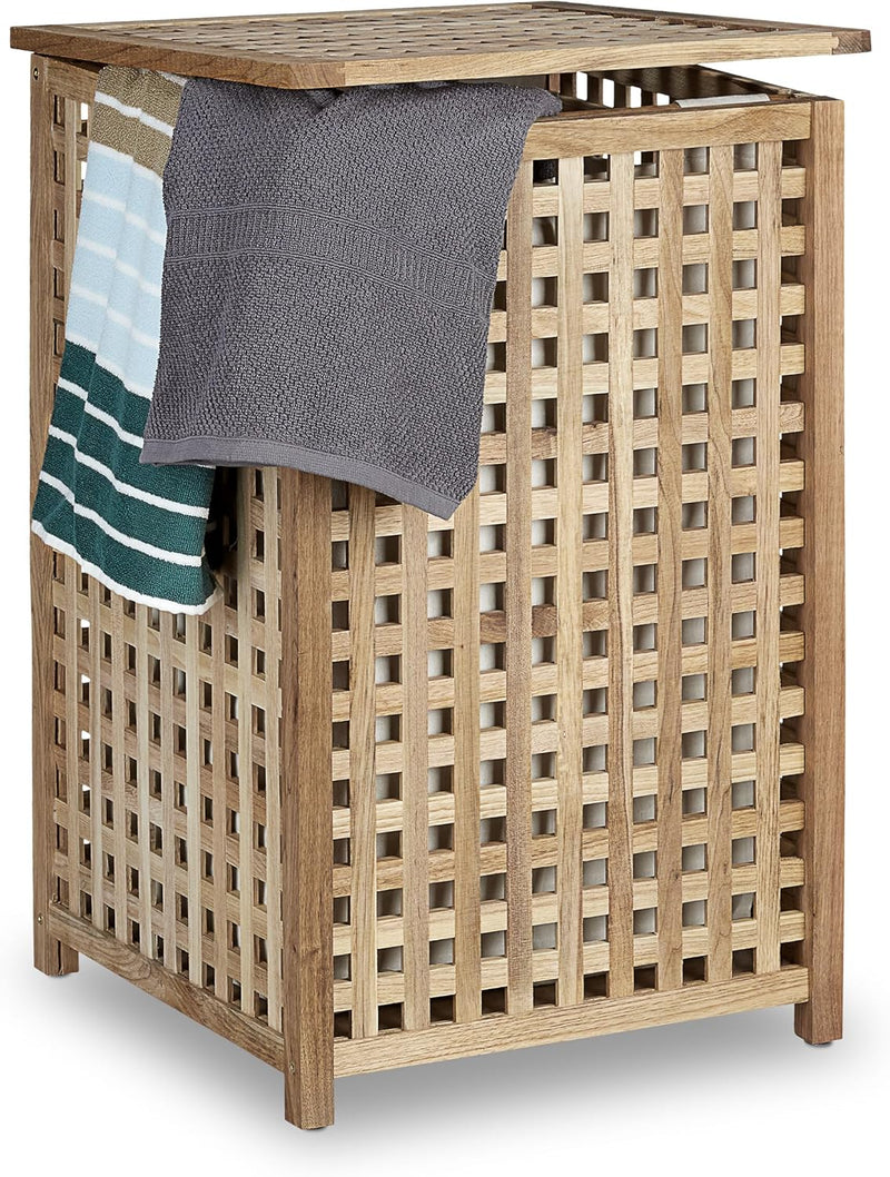Walnut Laundry Hamper Wooden Storage Bin Basket
