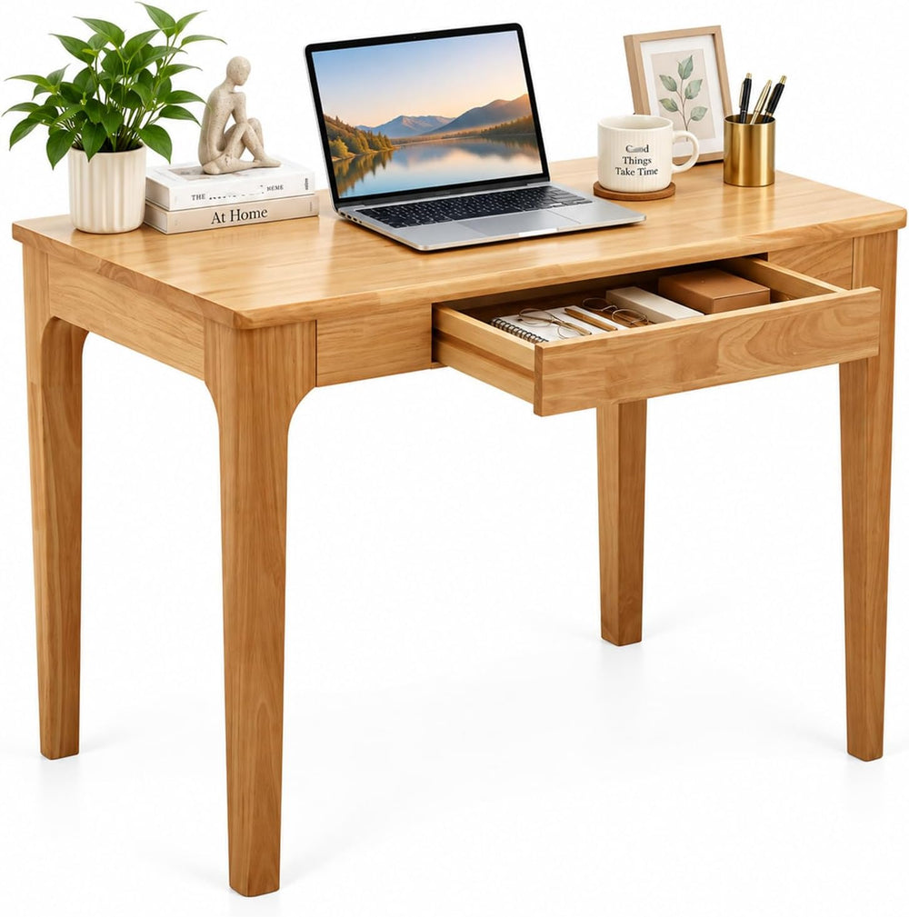 Wooden Desk with Drawers Small Wood Computer Study