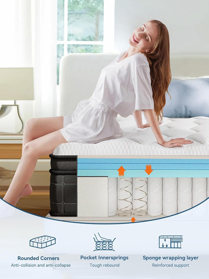 Mattress 10.6 Inch Memory Foam Pocket Sprung Bed
