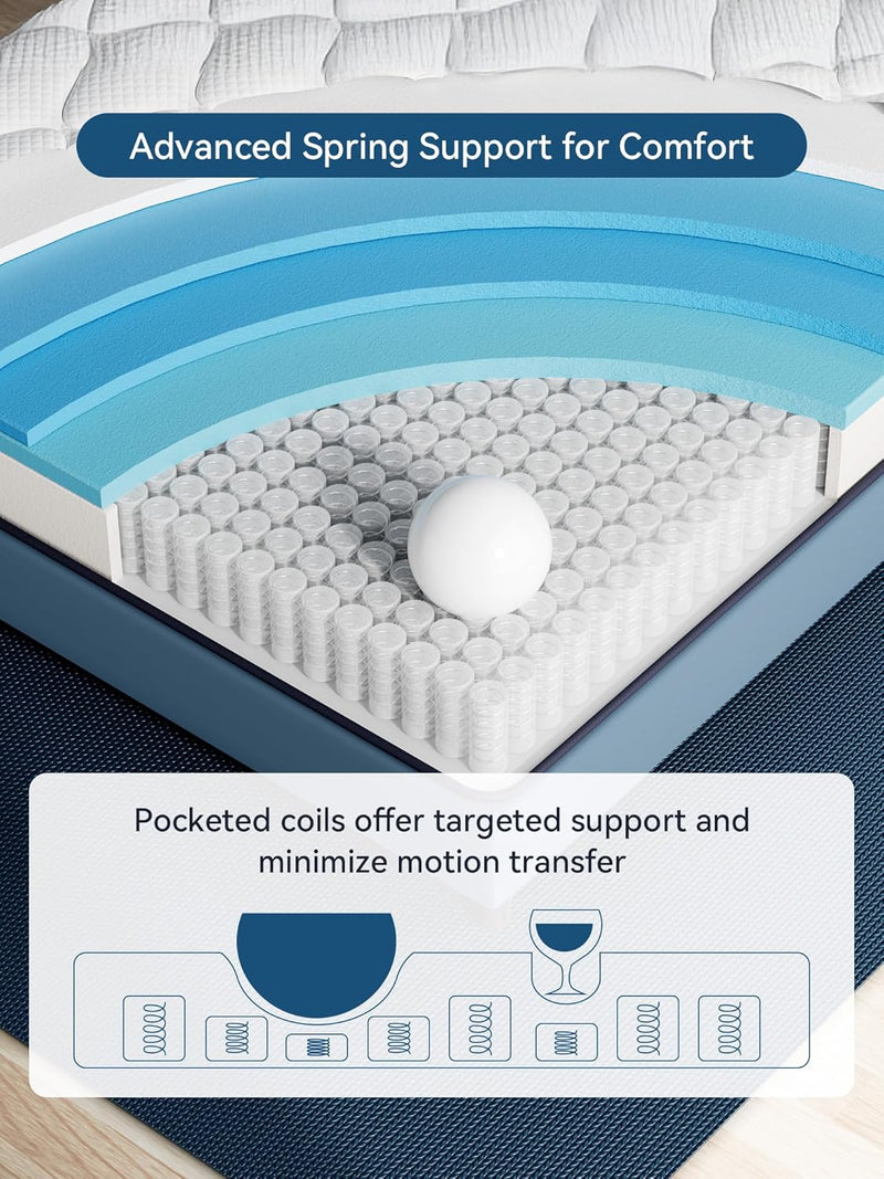 Mattress 10.6 Inch Memory Foam Pocket Sprung Bed