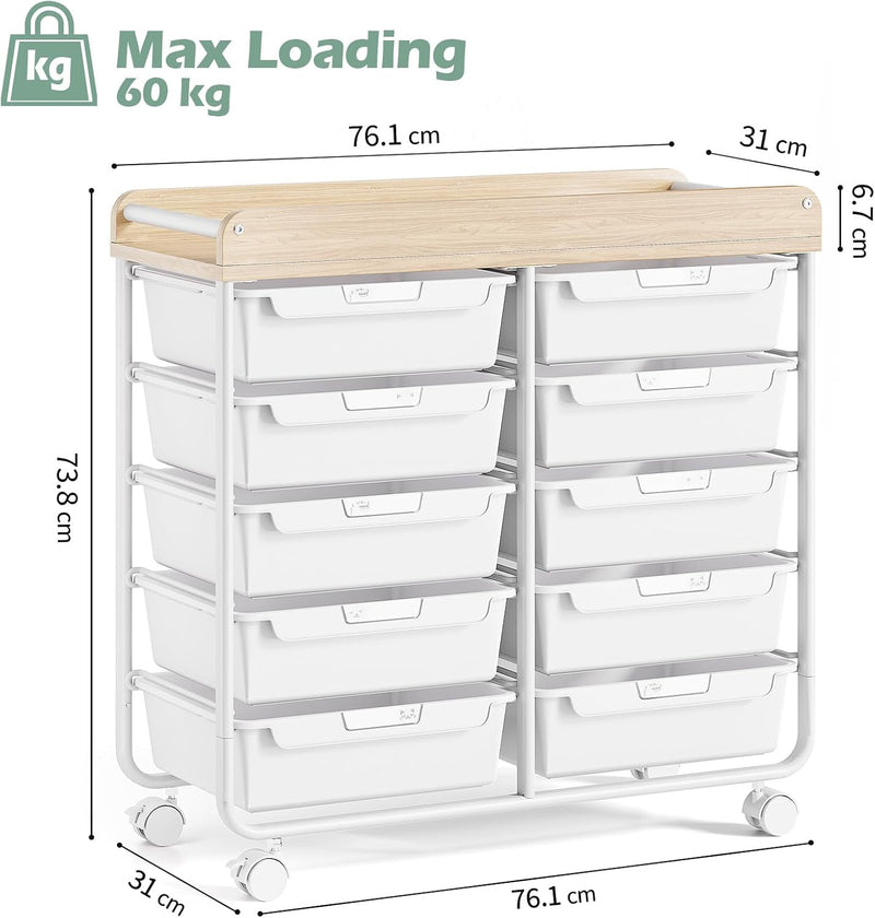 10-Drawer Craft Organiser Trolley Cart Mobile Rolling Diy