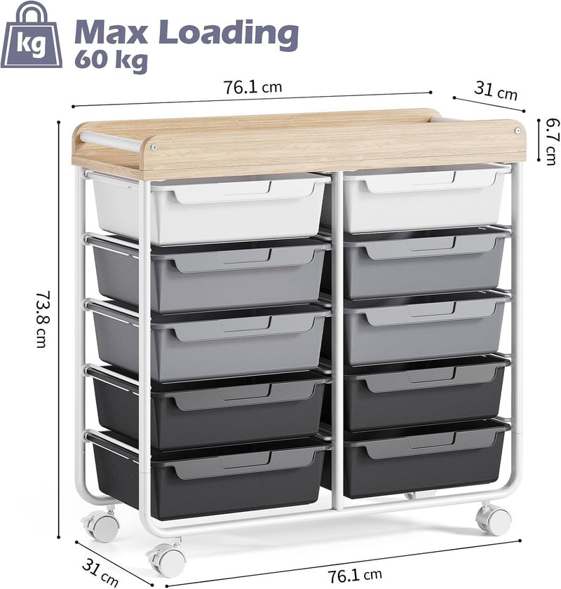 10-Drawer Craft Organiser Trolley Cart Mobile Rolling Diy