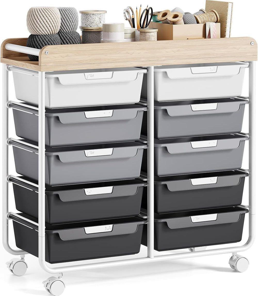 10-Drawer Craft Organiser Trolley Cart Mobile Rolling Diy